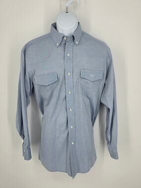 Lucchese Mens Size 15.5 34 Blue Western Dress Shirt Cotton Long Sleeve Pocket